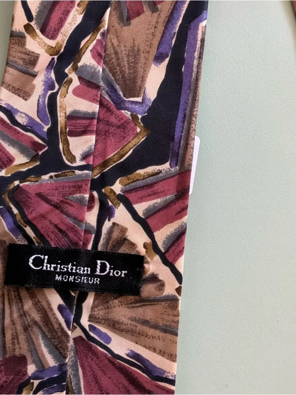 Vintage Christian Dior Silk Tie graphic 80’s 90’s black burgundy pink green
